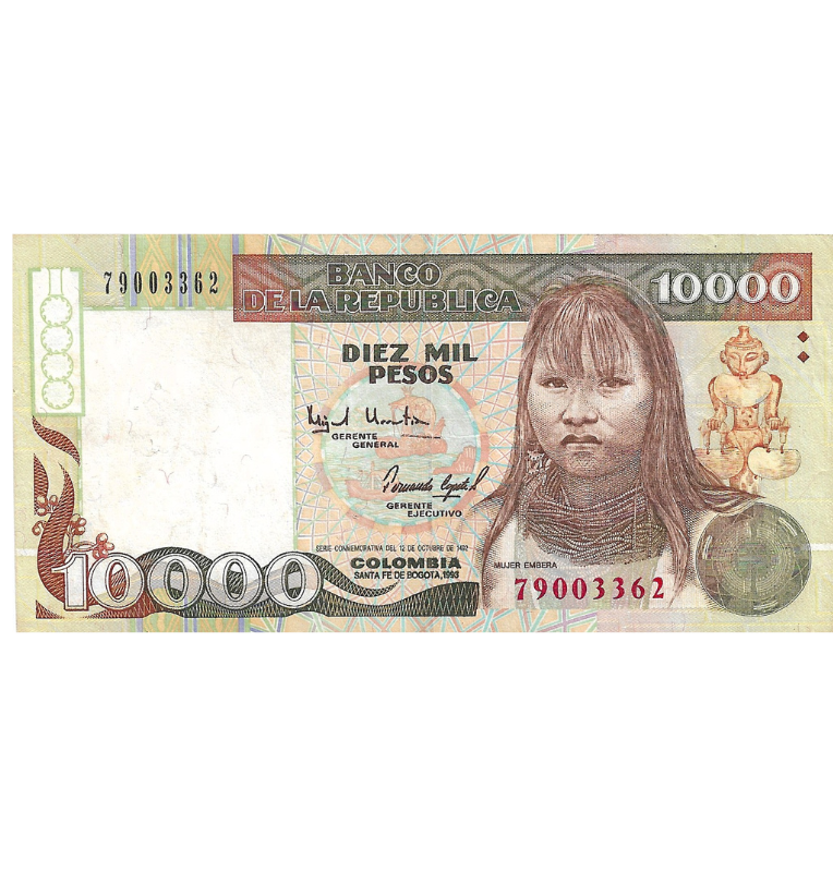 Colombia 10.000 Pesos 1993 NO UNC